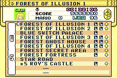 Menu com caminhos alternativos em Super Mario Advance 2: Super Mario World - GBA