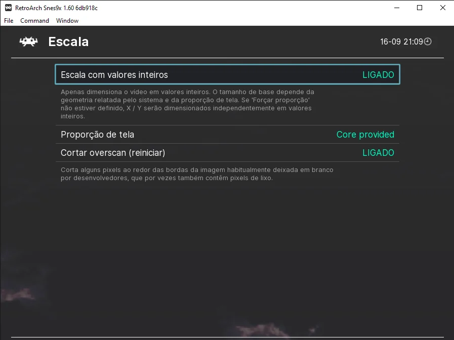 image 6 13 Imagem do retroarch com as escadas com valores inteiros ligado.